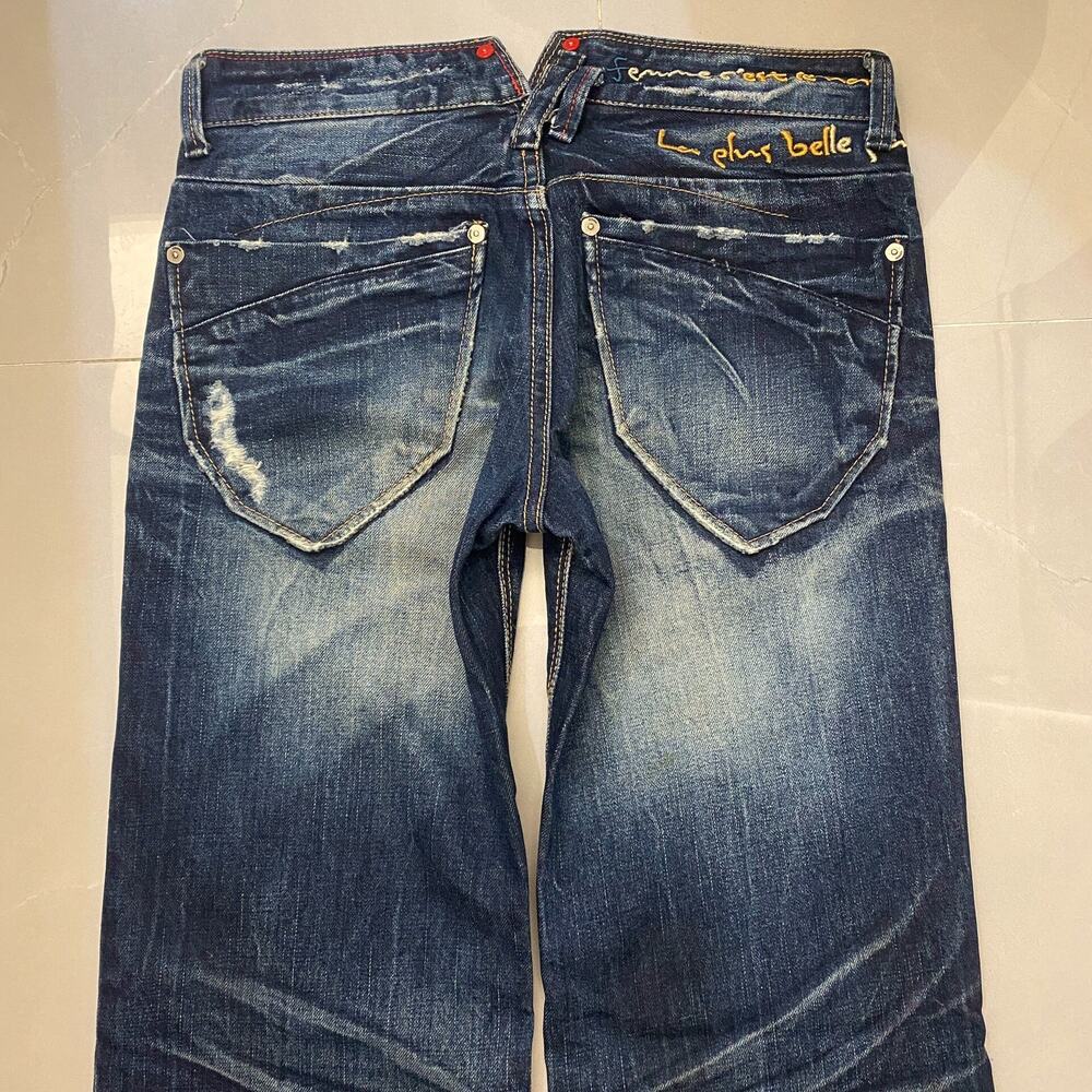 Vintage Japanese Brand Whiskered Faded Wash Low-rise Denim Blue Jeans size 30